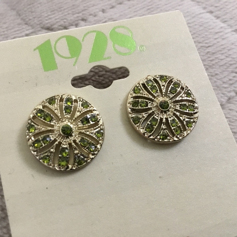 Gold Emerald Button Stud Earrings